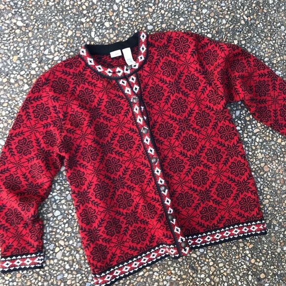 L L Bean Nordic Snowflake Cardigan Sweater M - Picture 1 of 5